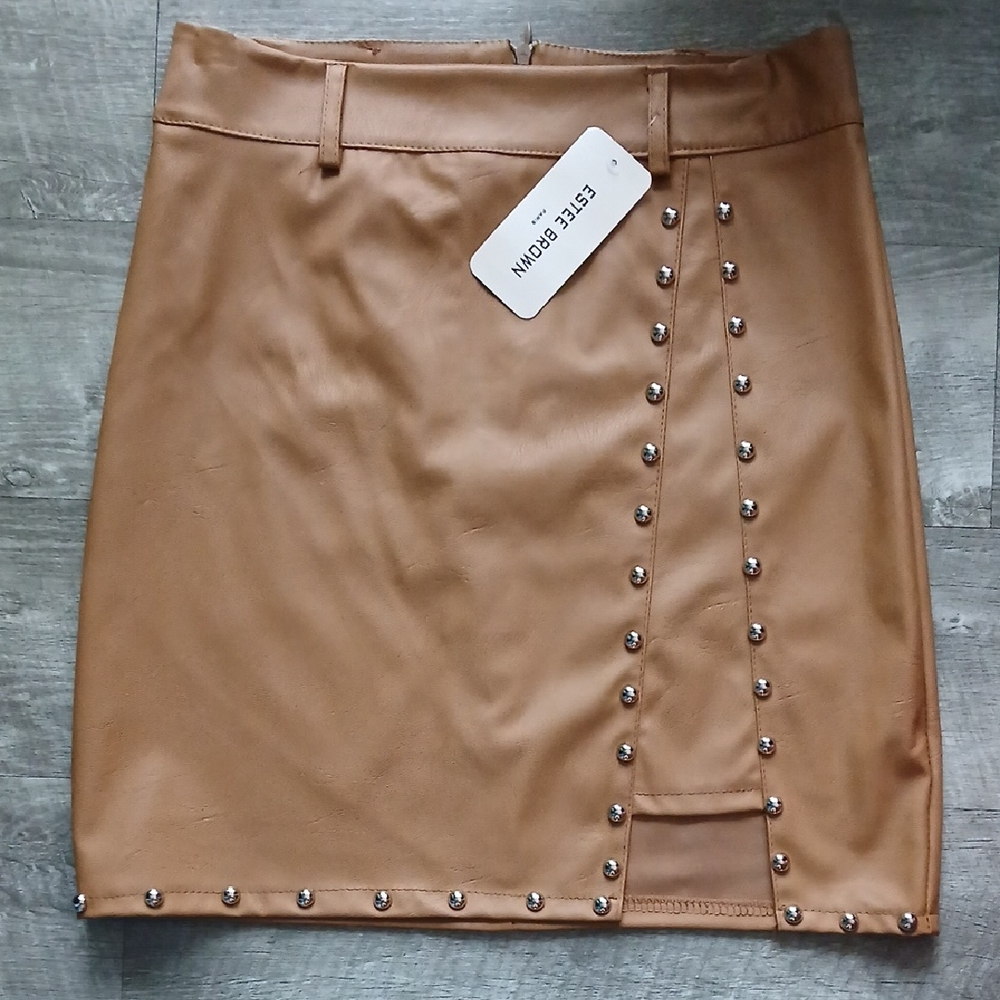 Chic Tan Studded Mini Skirt